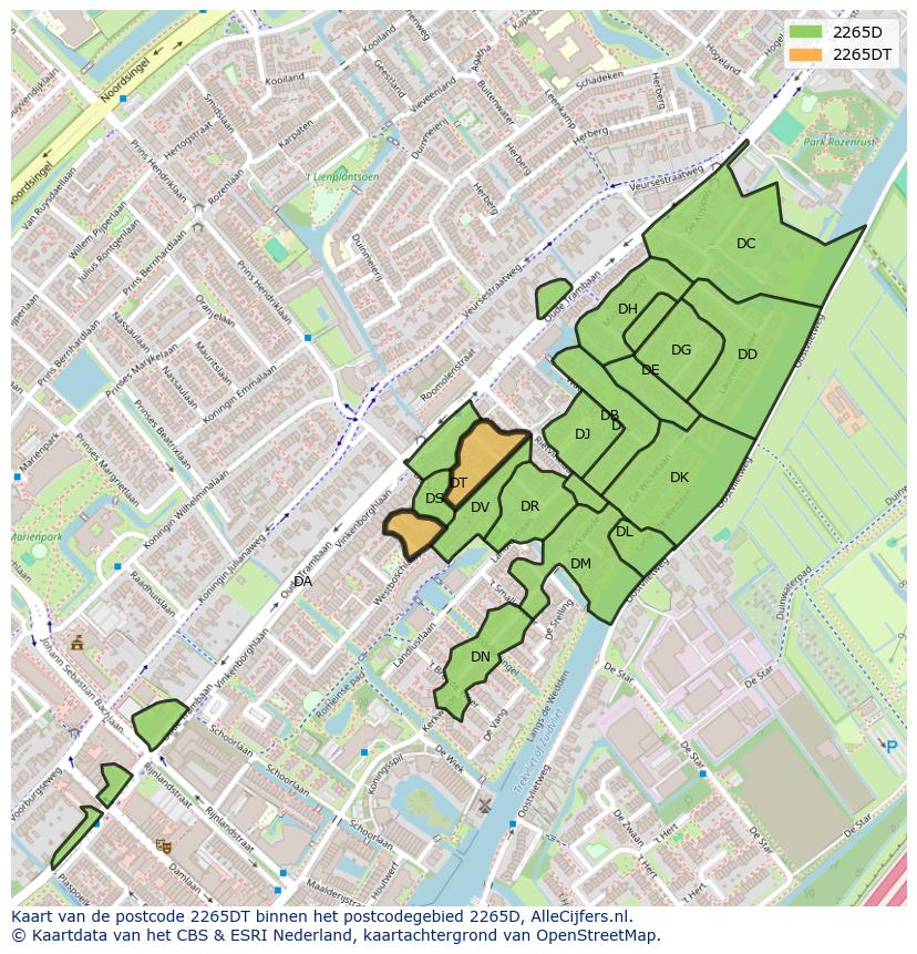 Afbeelding van het postcodegebied 2265 DT op de kaart.