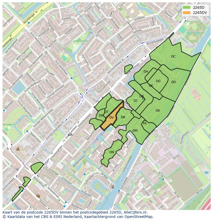 Afbeelding van het postcodegebied 2265 DV op de kaart.