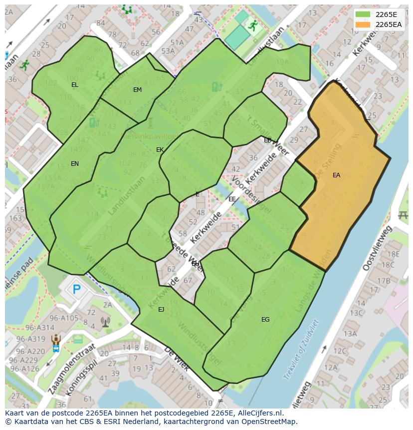 Afbeelding van het postcodegebied 2265 EA op de kaart.
