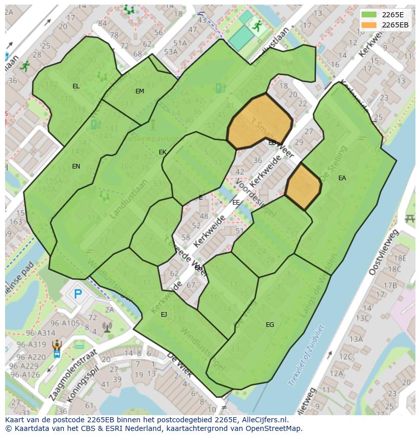 Afbeelding van het postcodegebied 2265 EB op de kaart.