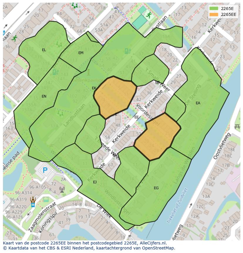 Afbeelding van het postcodegebied 2265 EE op de kaart.