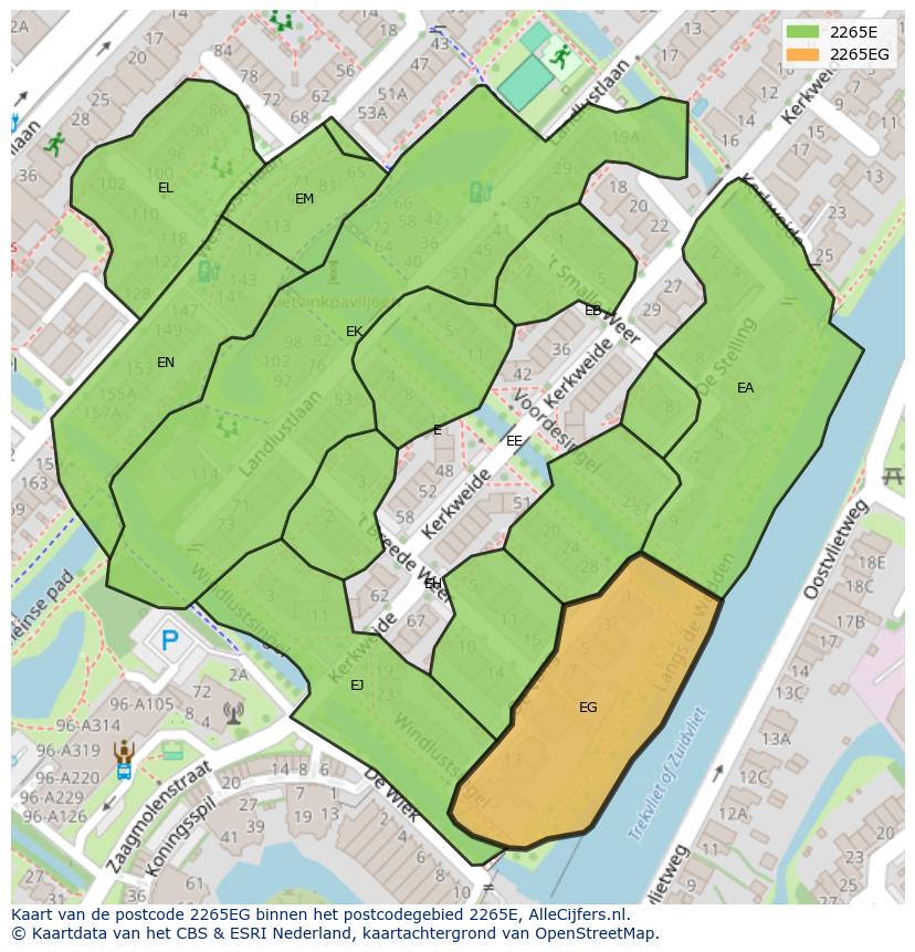 Afbeelding van het postcodegebied 2265 EG op de kaart.