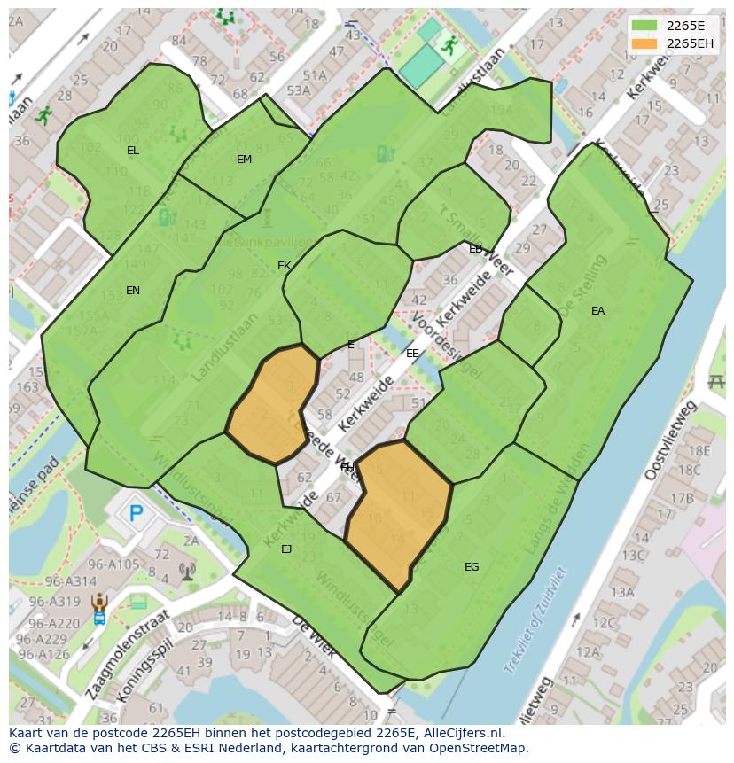 Afbeelding van het postcodegebied 2265 EH op de kaart.