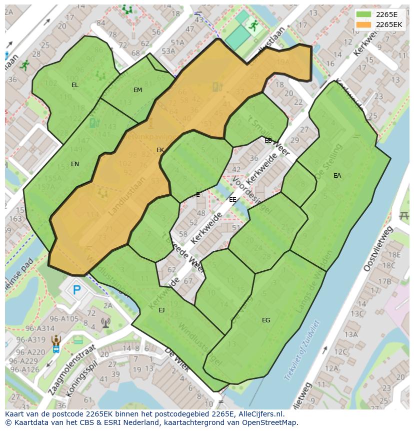 Afbeelding van het postcodegebied 2265 EK op de kaart.