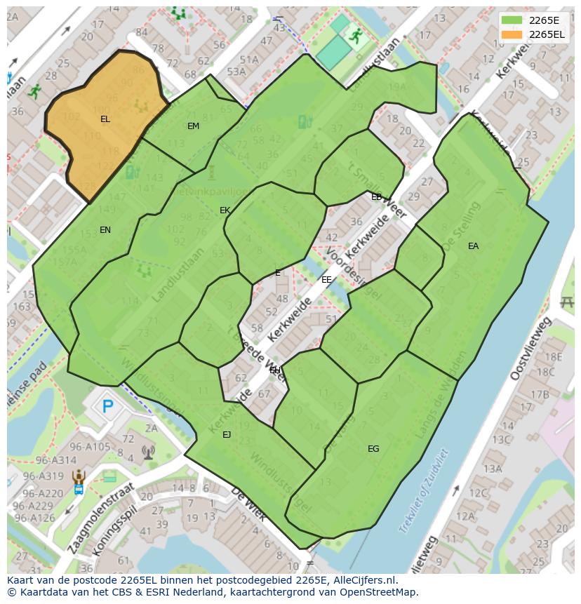 Afbeelding van het postcodegebied 2265 EL op de kaart.
