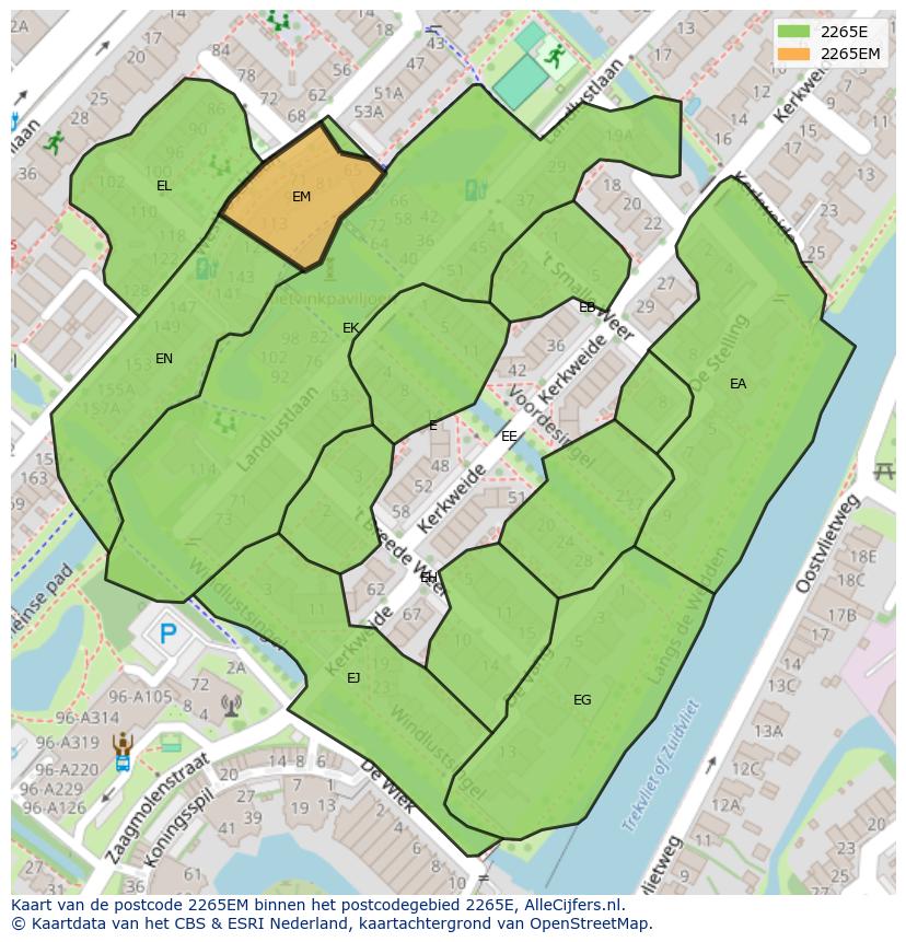 Afbeelding van het postcodegebied 2265 EM op de kaart.