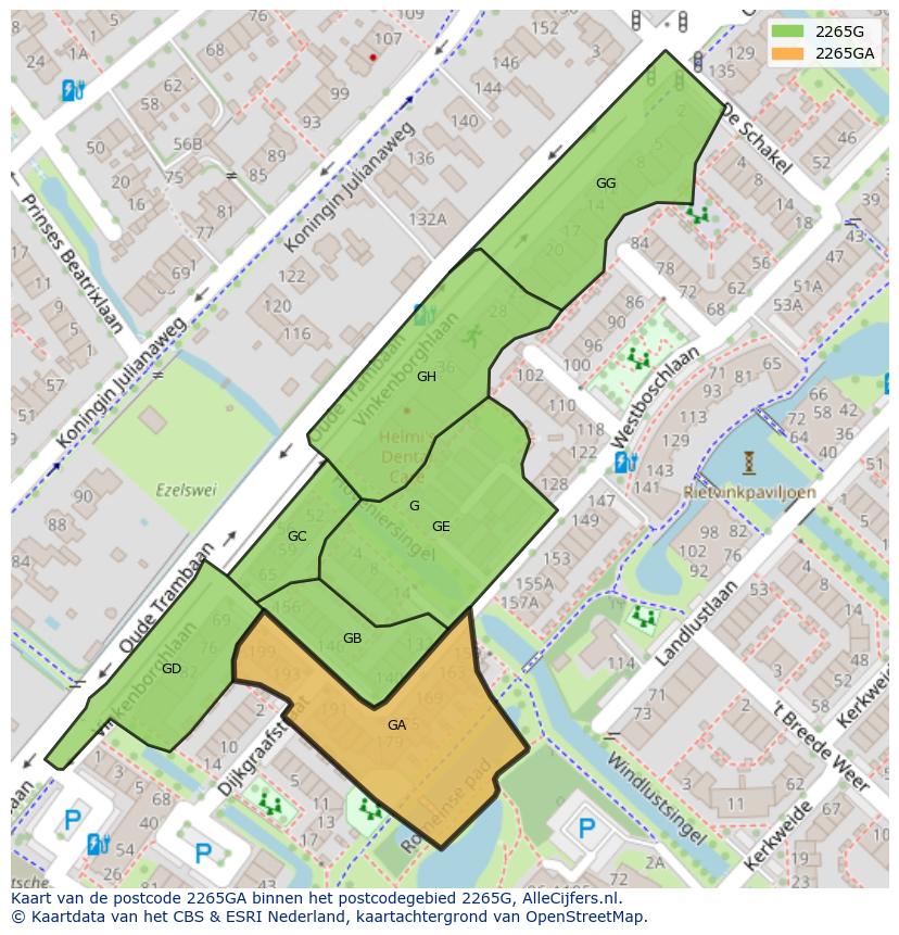 Afbeelding van het postcodegebied 2265 GA op de kaart.