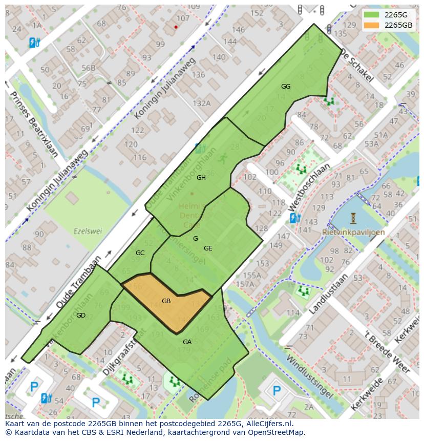 Afbeelding van het postcodegebied 2265 GB op de kaart.