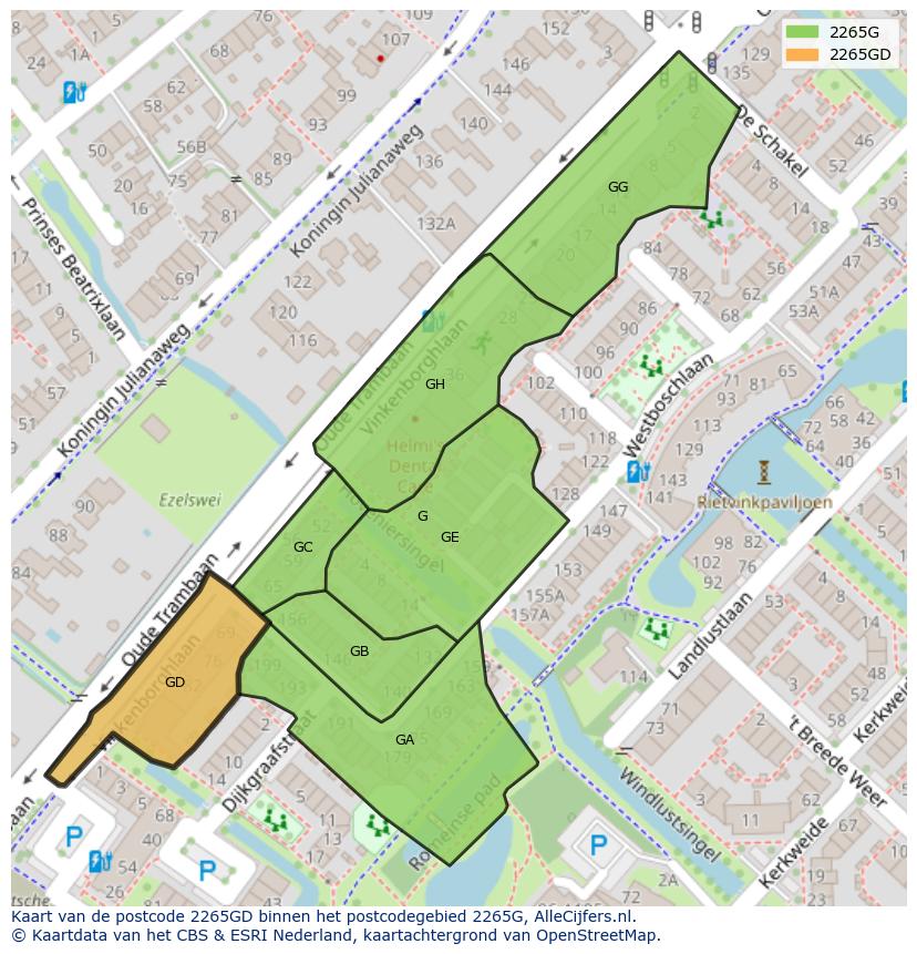 Afbeelding van het postcodegebied 2265 GD op de kaart.