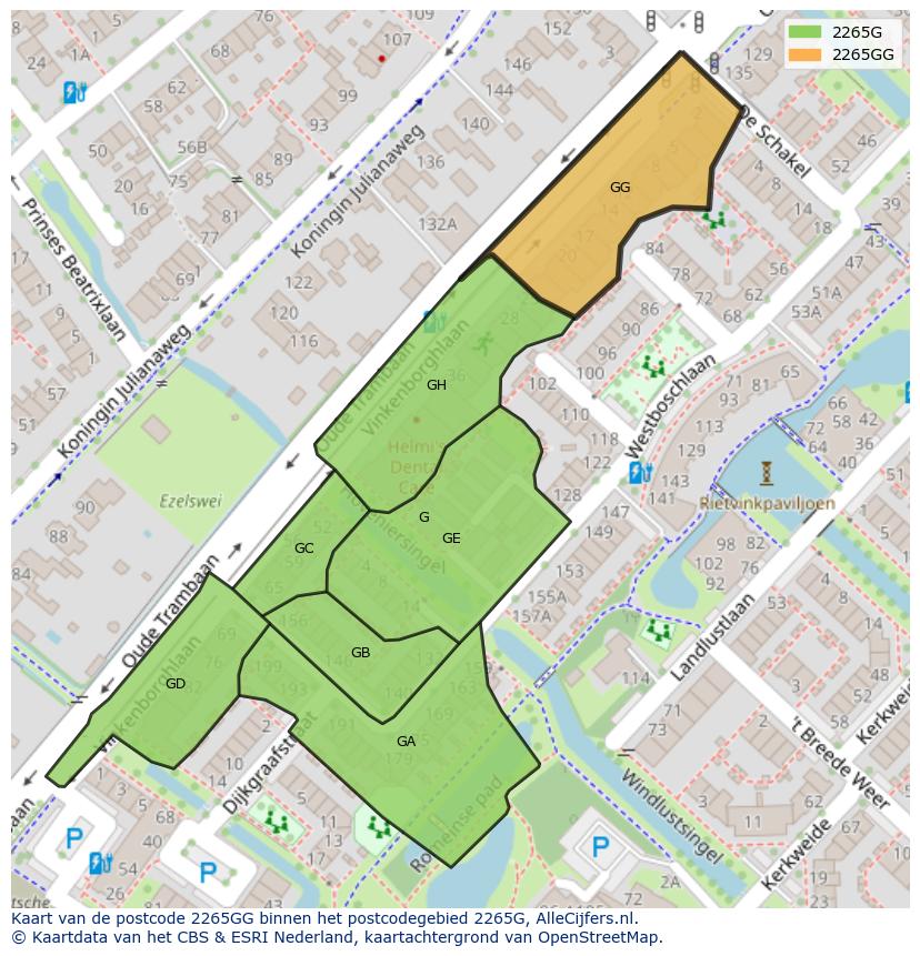 Afbeelding van het postcodegebied 2265 GG op de kaart.