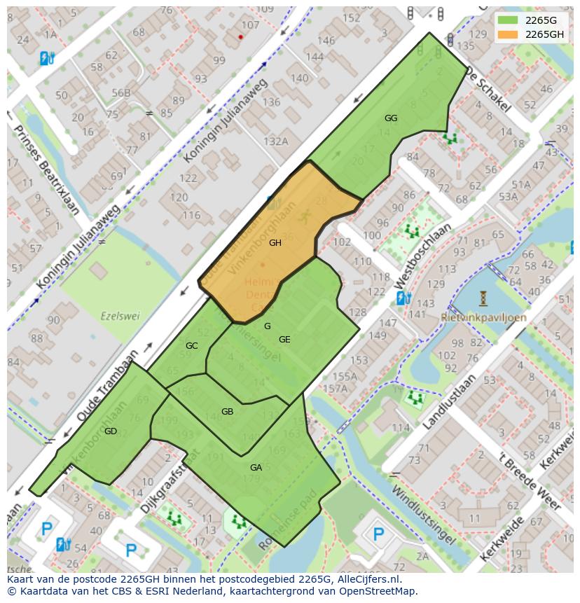 Afbeelding van het postcodegebied 2265 GH op de kaart.