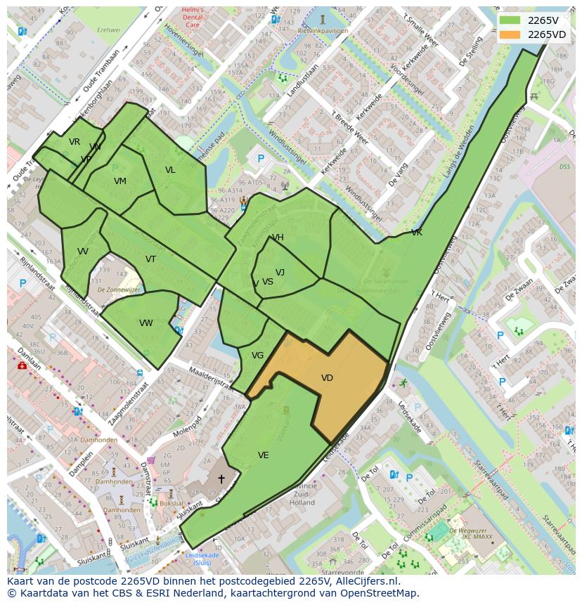 Afbeelding van het postcodegebied 2265 VD op de kaart.