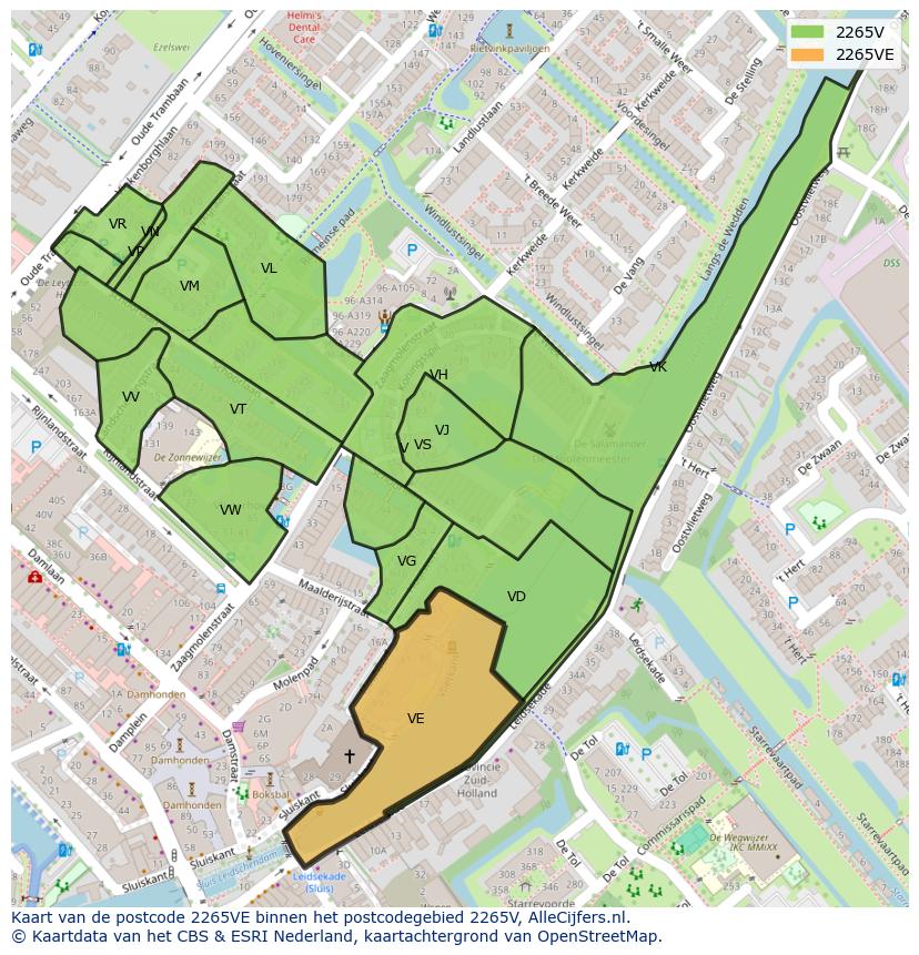 Afbeelding van het postcodegebied 2265 VE op de kaart.