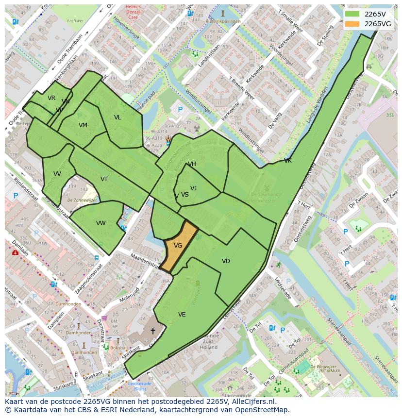 Afbeelding van het postcodegebied 2265 VG op de kaart.