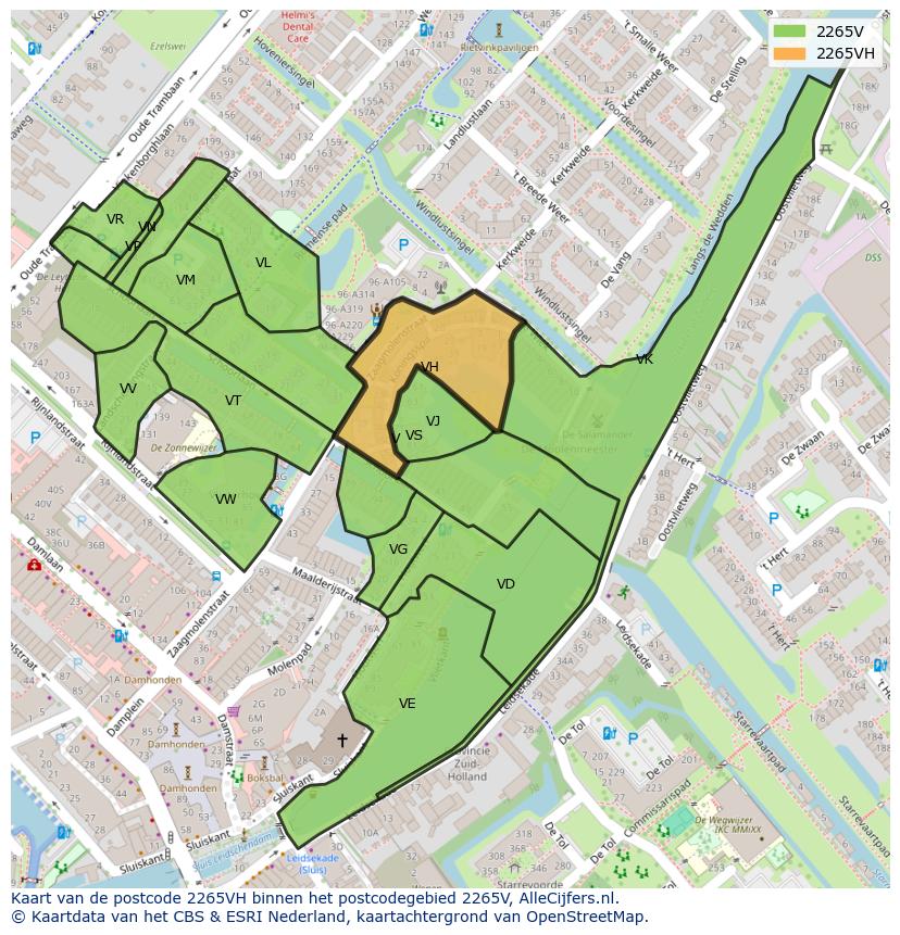 Afbeelding van het postcodegebied 2265 VH op de kaart.