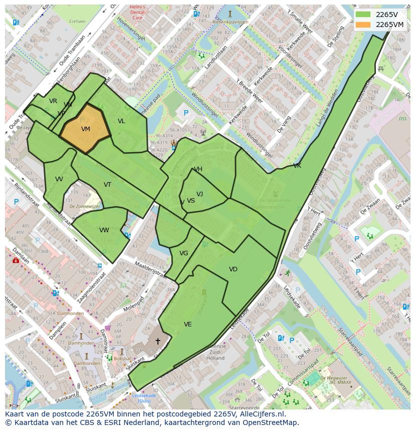 Afbeelding van het postcodegebied 2265 VM op de kaart.