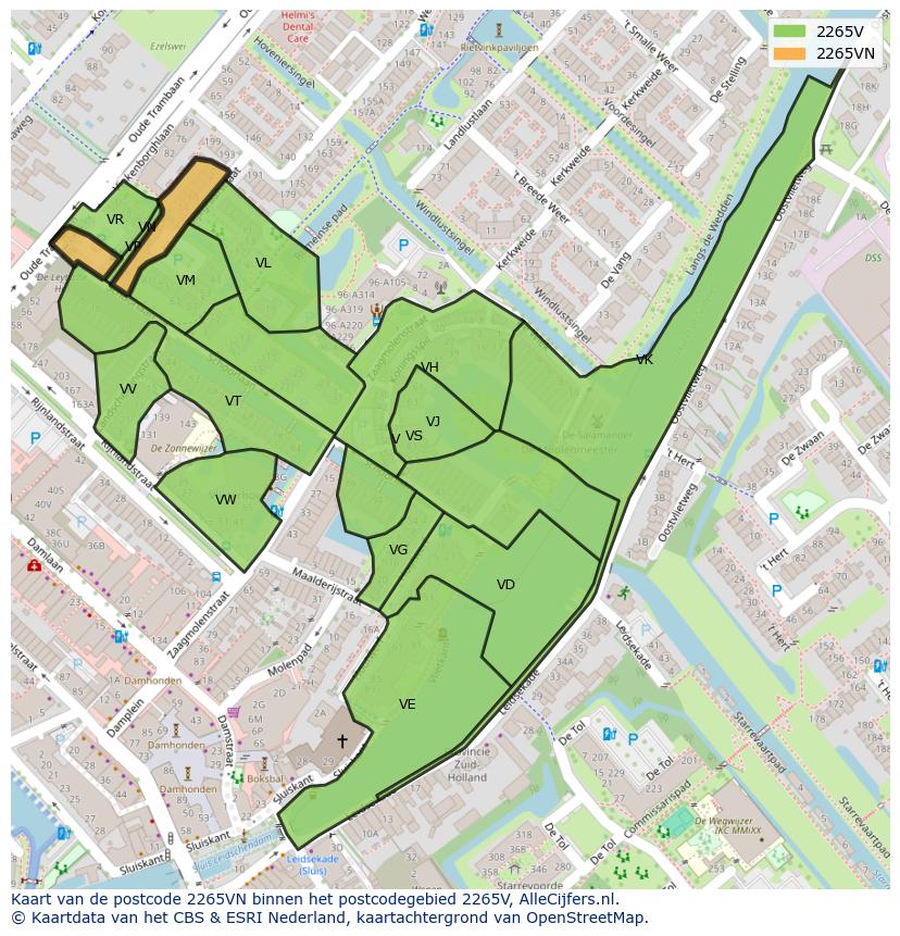 Afbeelding van het postcodegebied 2265 VN op de kaart.