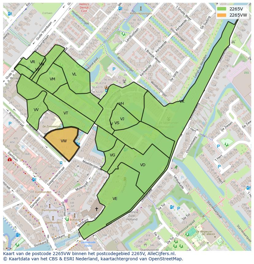 Afbeelding van het postcodegebied 2265 VW op de kaart.