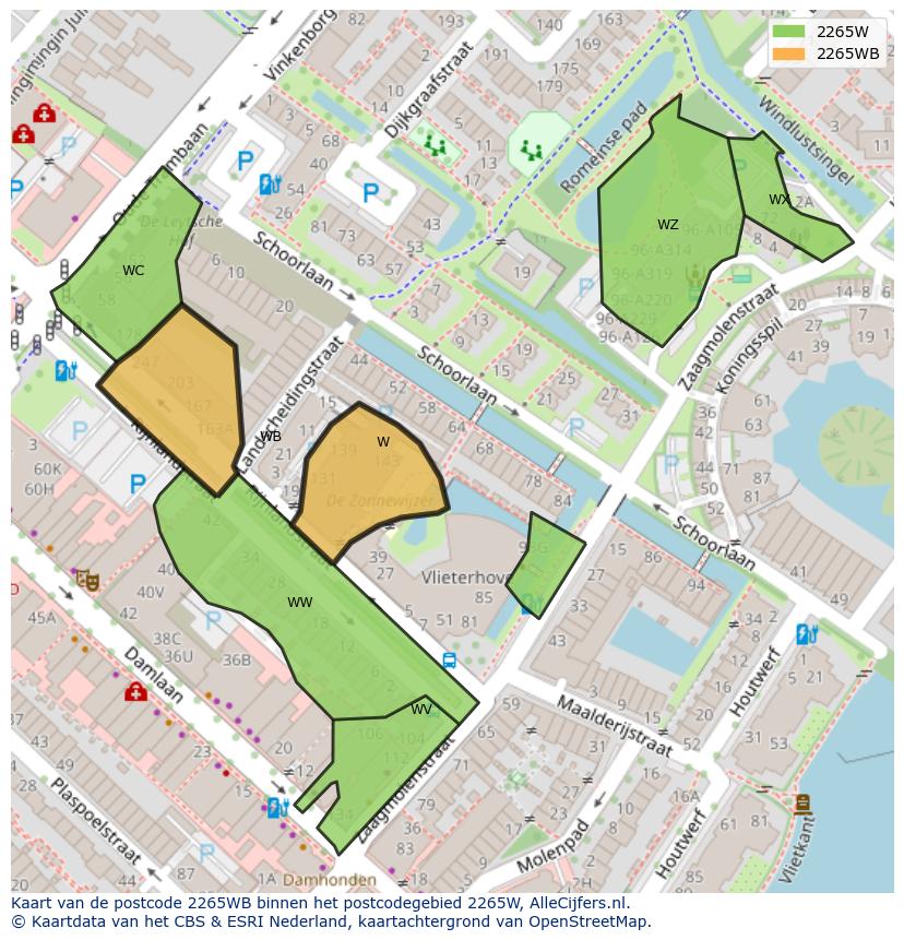 Afbeelding van het postcodegebied 2265 WB op de kaart.