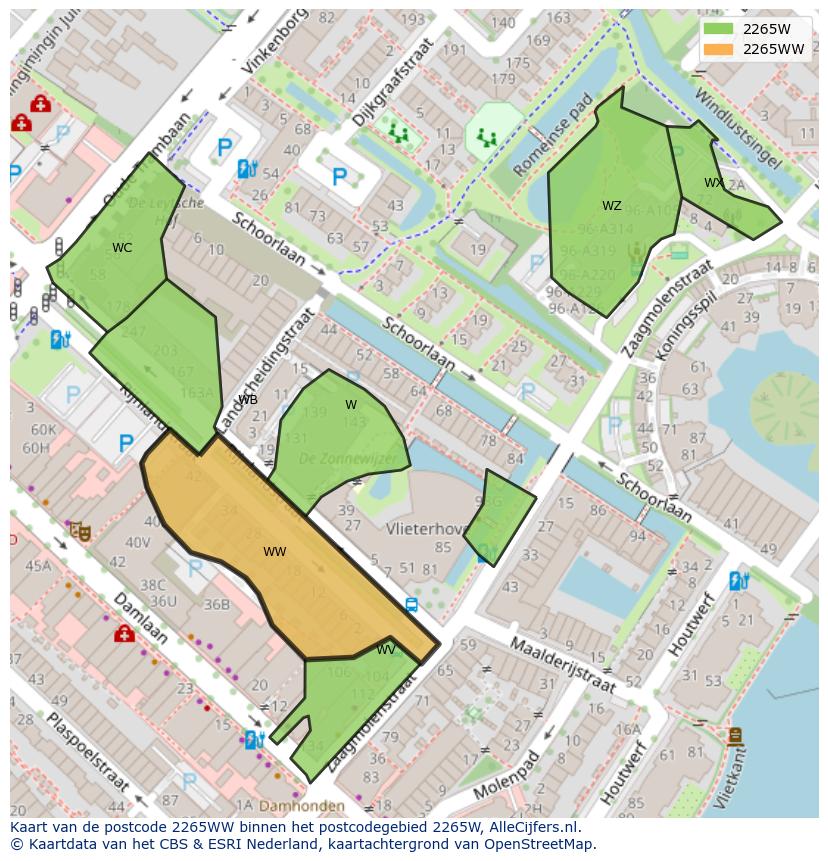 Afbeelding van het postcodegebied 2265 WW op de kaart.