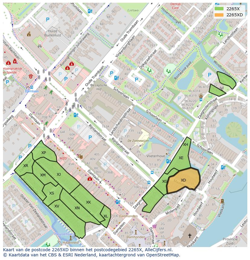 Afbeelding van het postcodegebied 2265 XD op de kaart.