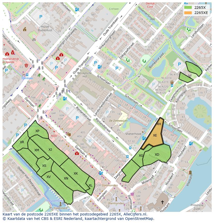 Afbeelding van het postcodegebied 2265 XE op de kaart.