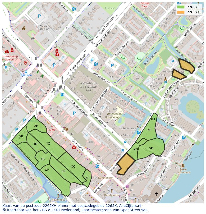 Afbeelding van het postcodegebied 2265 XH op de kaart.