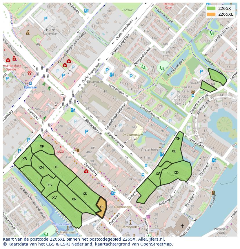 Afbeelding van het postcodegebied 2265 XL op de kaart.