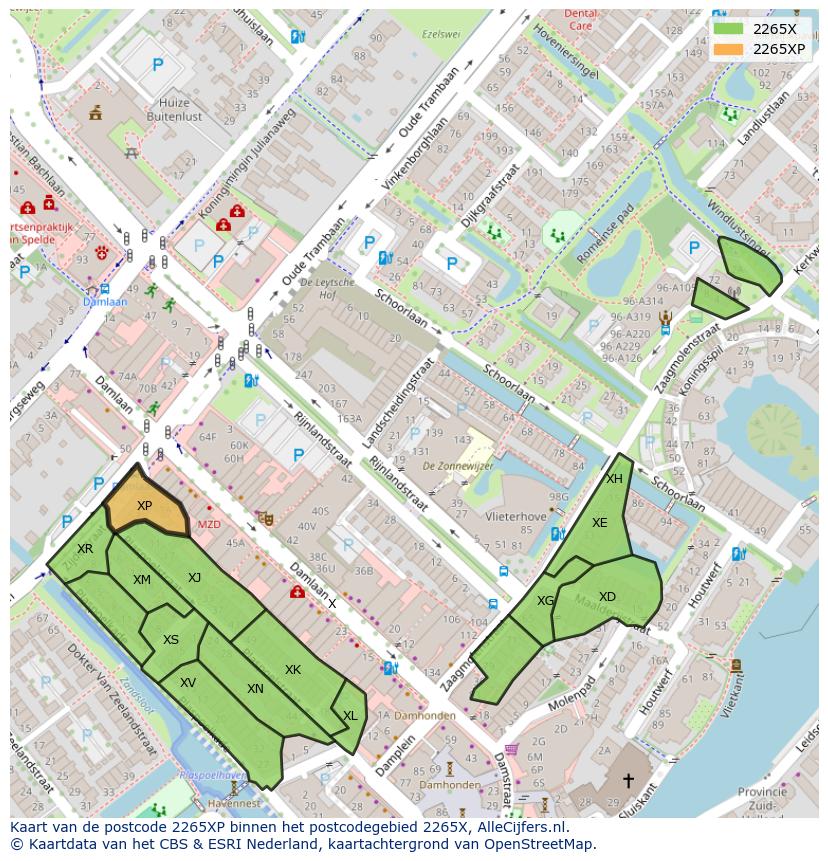 Afbeelding van het postcodegebied 2265 XP op de kaart.