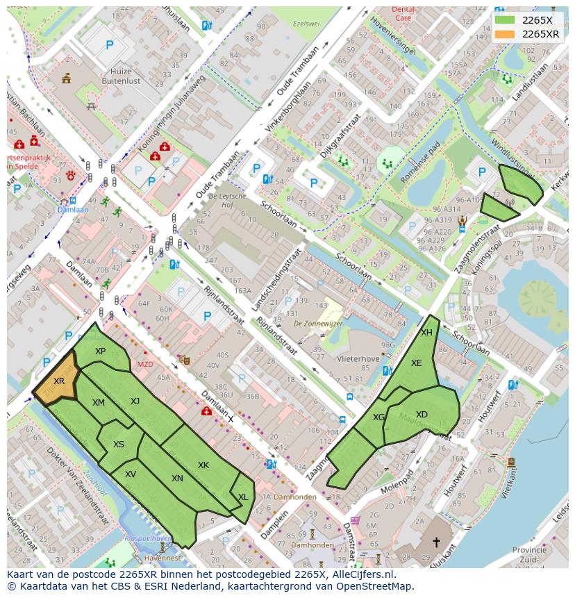 Afbeelding van het postcodegebied 2265 XR op de kaart.