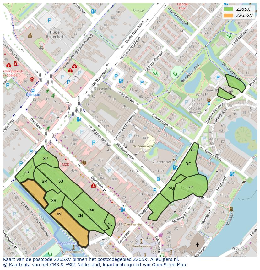 Afbeelding van het postcodegebied 2265 XV op de kaart.
