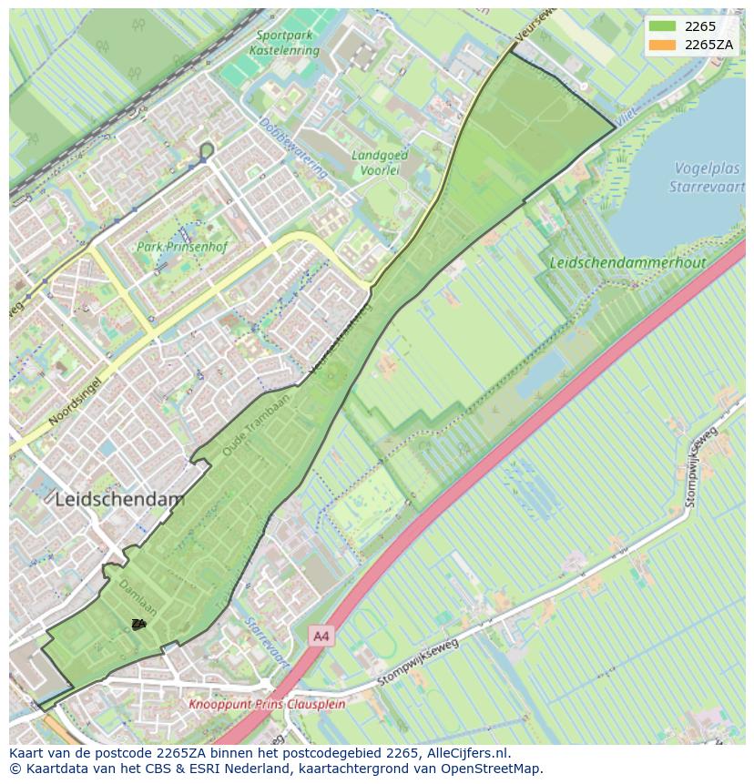 Afbeelding van het postcodegebied 2265 ZA op de kaart.