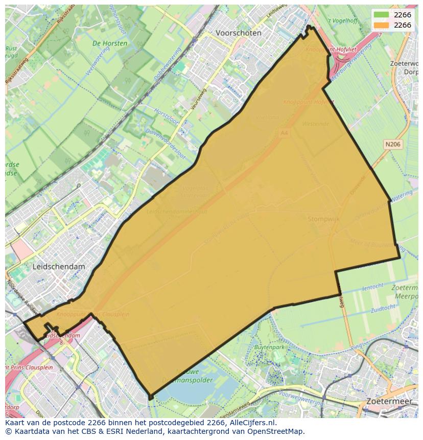 Afbeelding van het postcodegebied 2266 op de kaart.