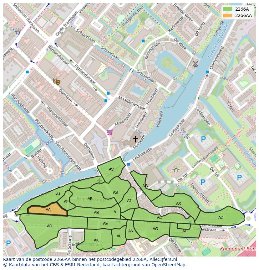 Afbeelding van het postcodegebied 2266 AA op de kaart.