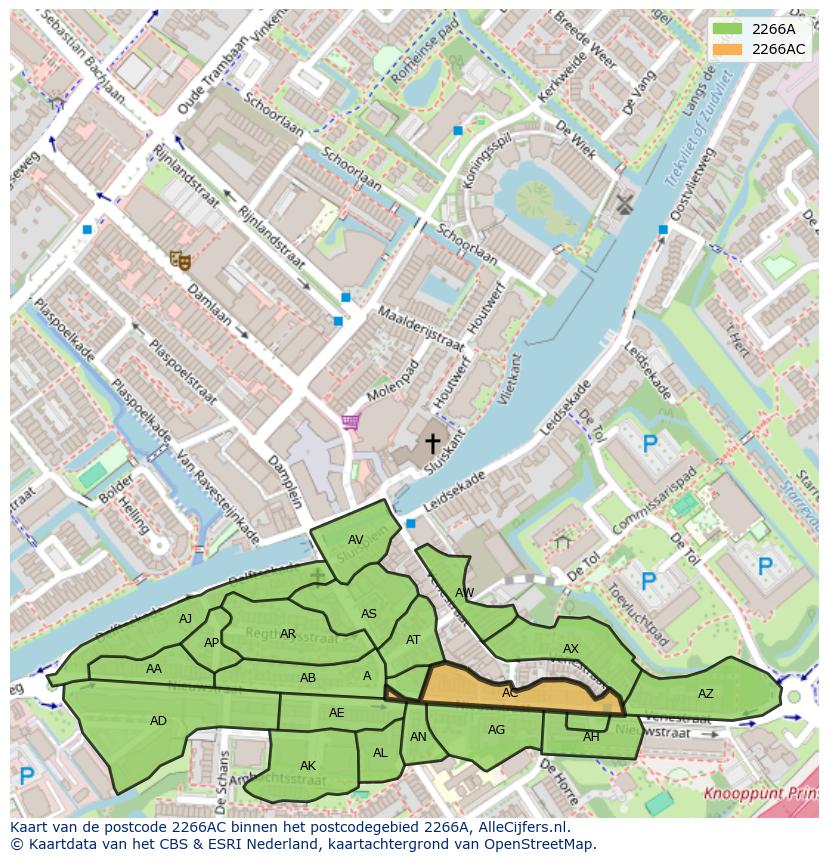 Afbeelding van het postcodegebied 2266 AC op de kaart.