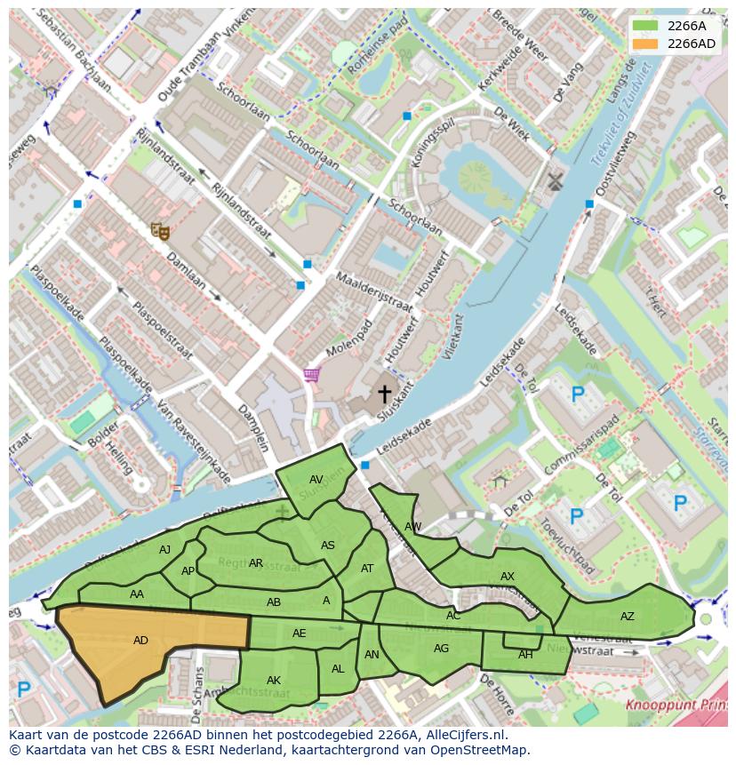 Afbeelding van het postcodegebied 2266 AD op de kaart.