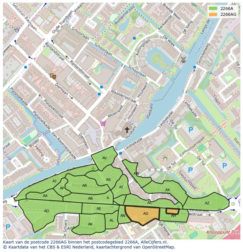 Afbeelding van het postcodegebied 2266 AG op de kaart.