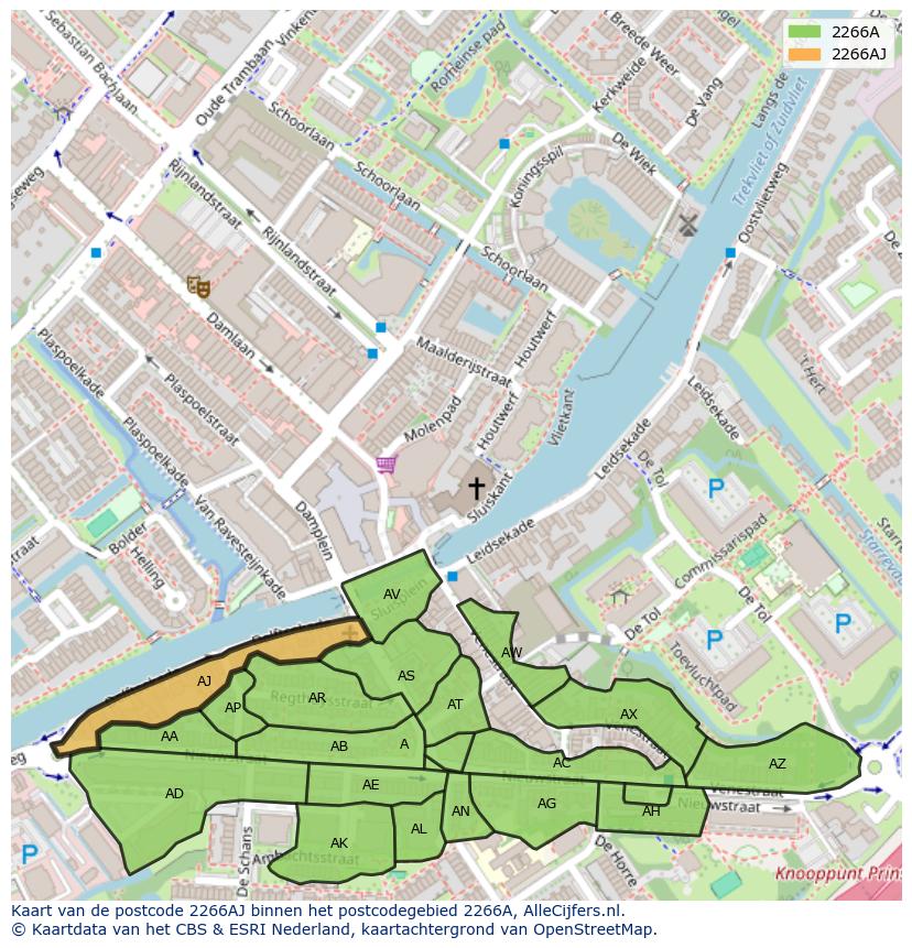 Afbeelding van het postcodegebied 2266 AJ op de kaart.