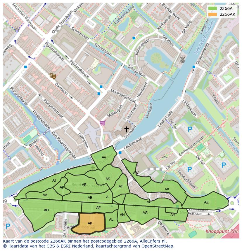 Afbeelding van het postcodegebied 2266 AK op de kaart.