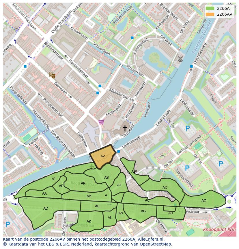 Afbeelding van het postcodegebied 2266 AV op de kaart.
