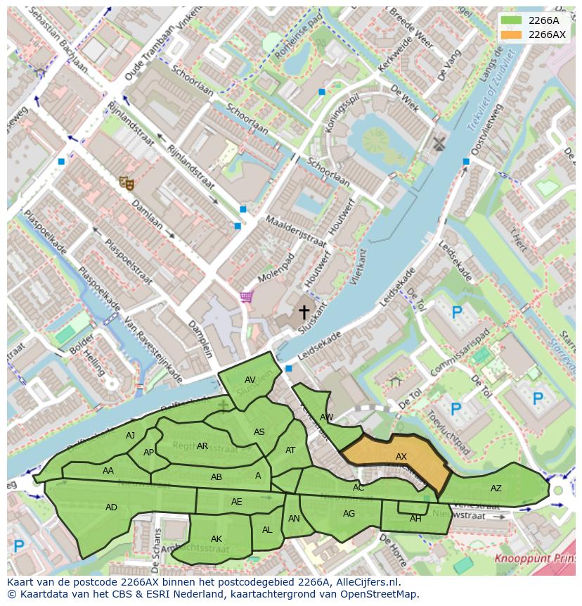 Afbeelding van het postcodegebied 2266 AX op de kaart.