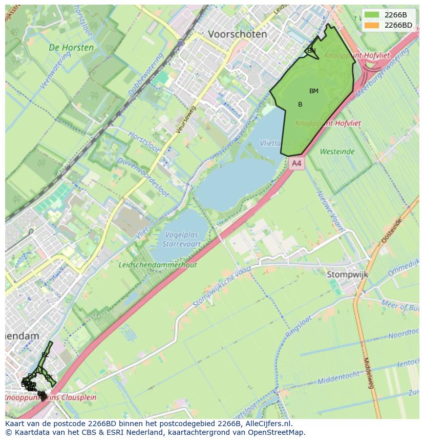 Afbeelding van het postcodegebied 2266 BD op de kaart.