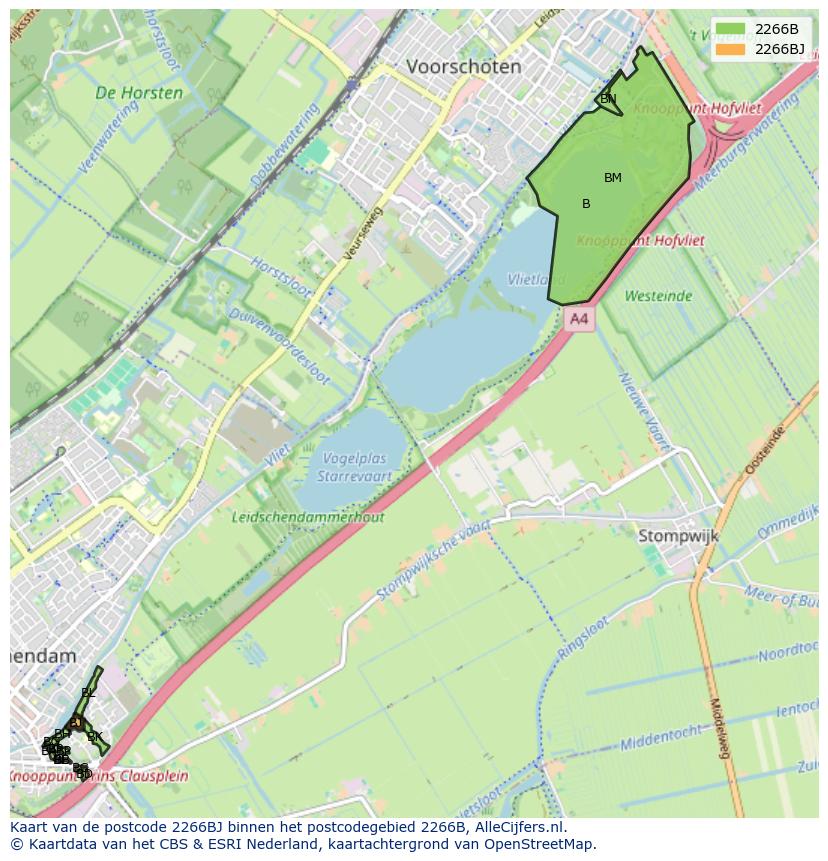 Afbeelding van het postcodegebied 2266 BJ op de kaart.