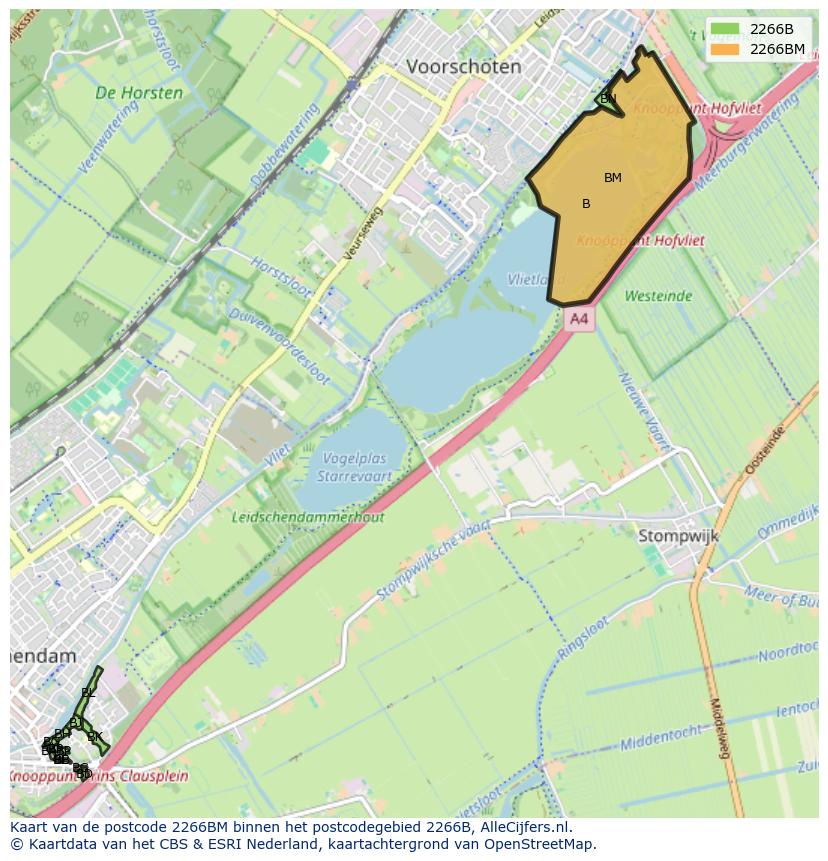 Afbeelding van het postcodegebied 2266 BM op de kaart.