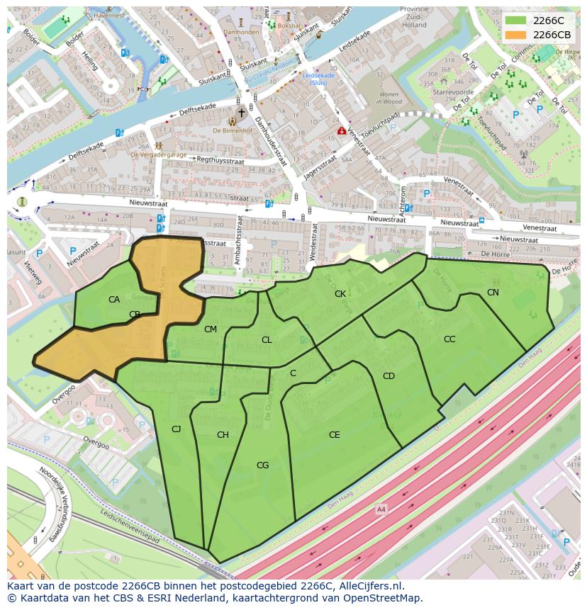 Afbeelding van het postcodegebied 2266 CB op de kaart.