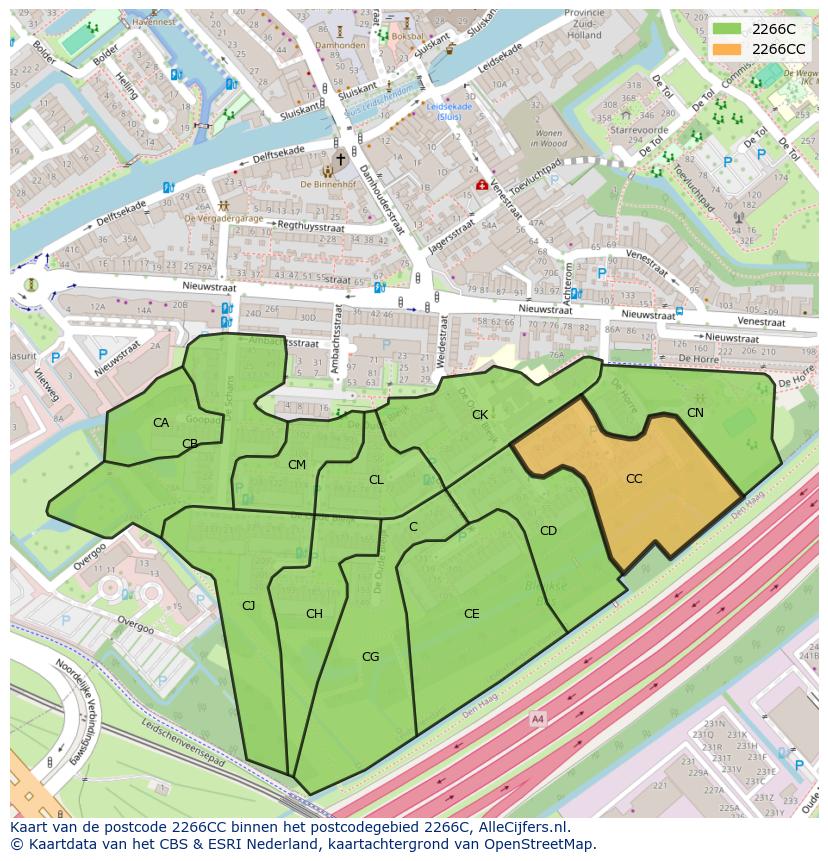Afbeelding van het postcodegebied 2266 CC op de kaart.