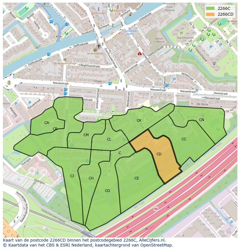 Afbeelding van het postcodegebied 2266 CD op de kaart.