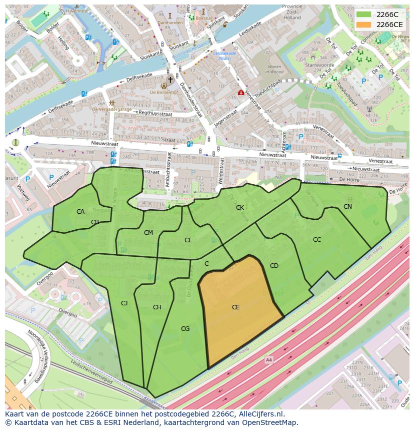 Afbeelding van het postcodegebied 2266 CE op de kaart.