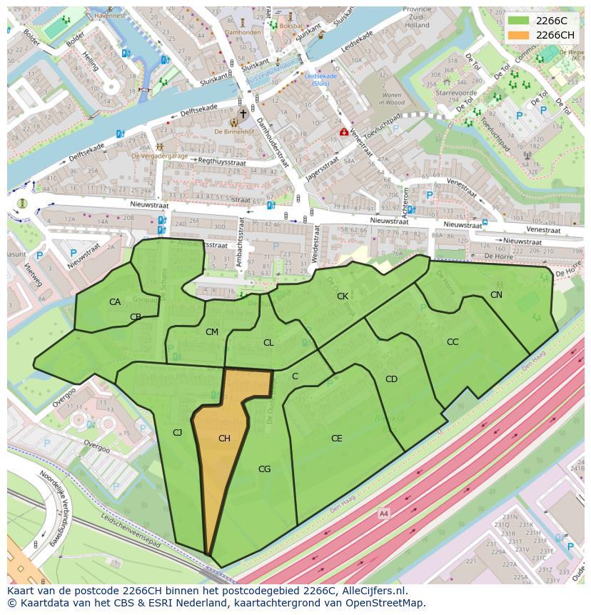 Afbeelding van het postcodegebied 2266 CH op de kaart.