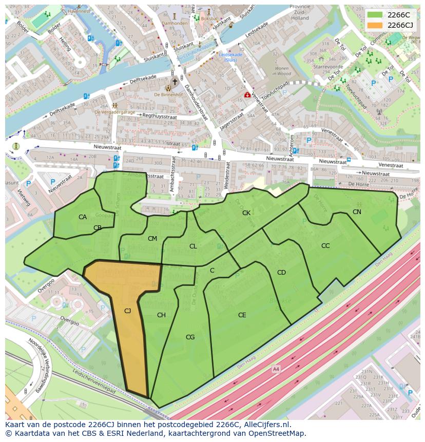 Afbeelding van het postcodegebied 2266 CJ op de kaart.